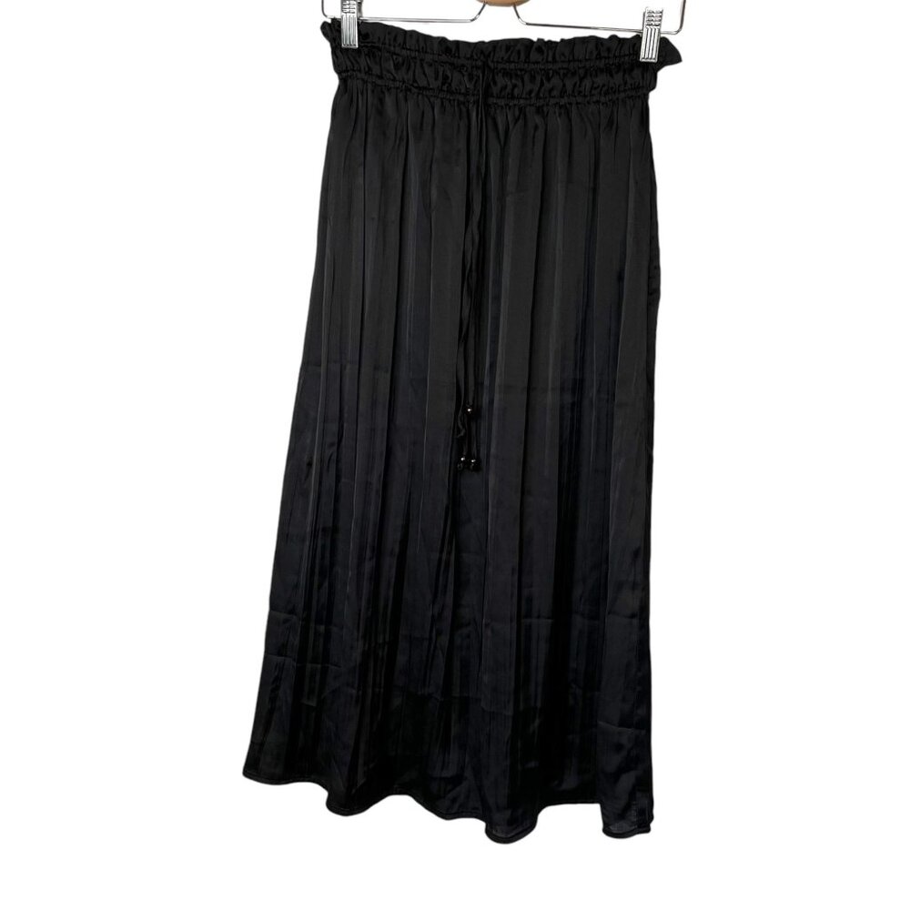 M Magaschoni Womens Black Pleated Boho Maxi Skirt Drawstring Stretch Waist XS